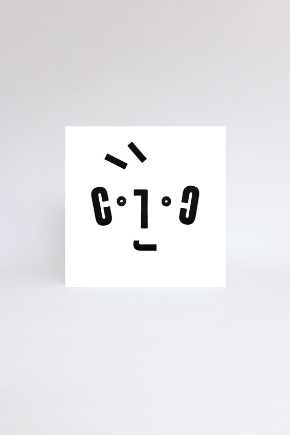 Boy face, letters, greetings card, black, letterpress