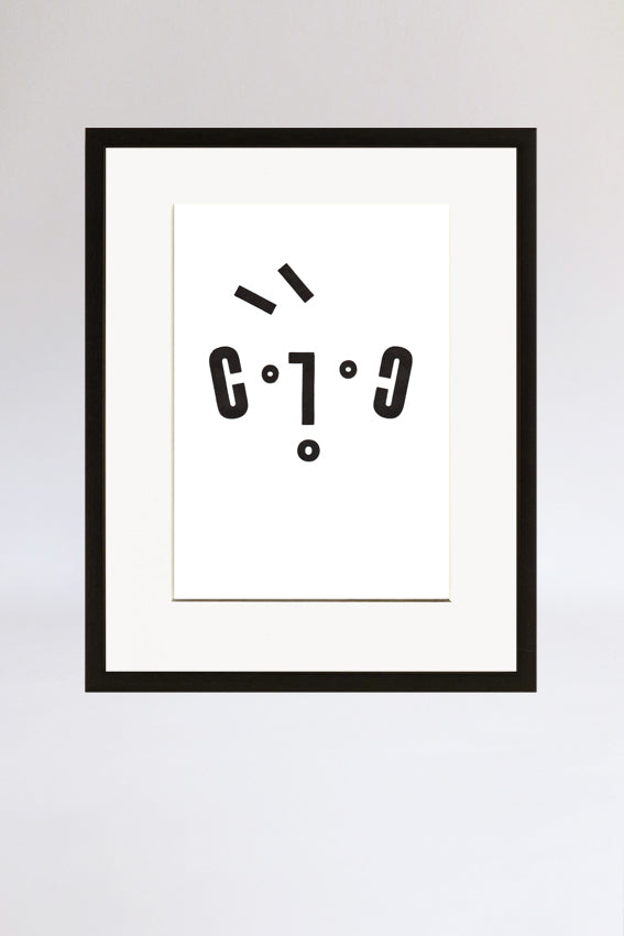 Boy face, framed print, Ooh mouth, letters, black, letterpress