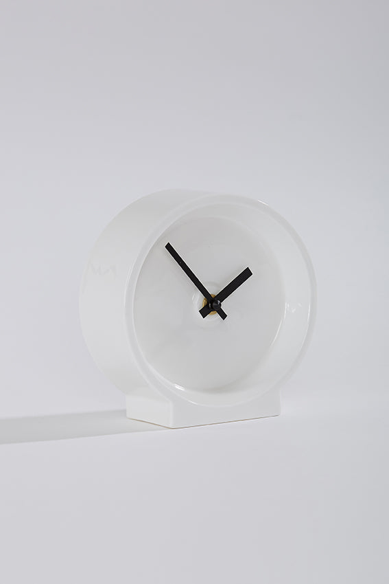 Ceramic desk clock, white, and black hands