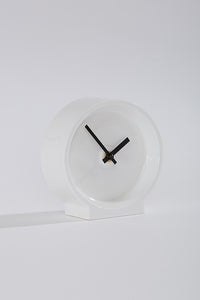 Ceramic desk clock, white, and black hands
