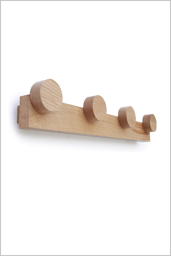 Coat rack, wall hook, oak, four round hooks