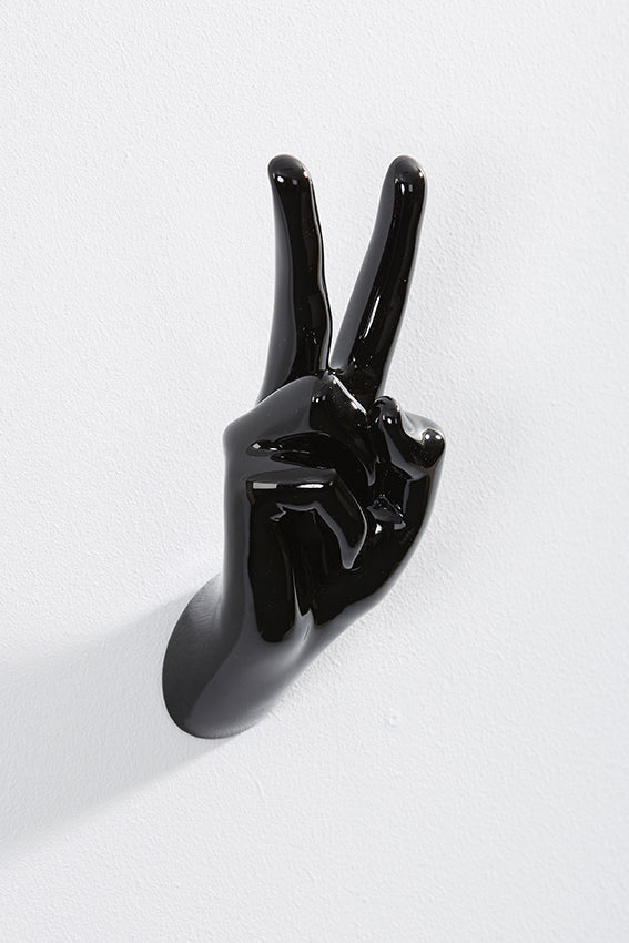 Hand wall art or hook, peace gesture, and black colour