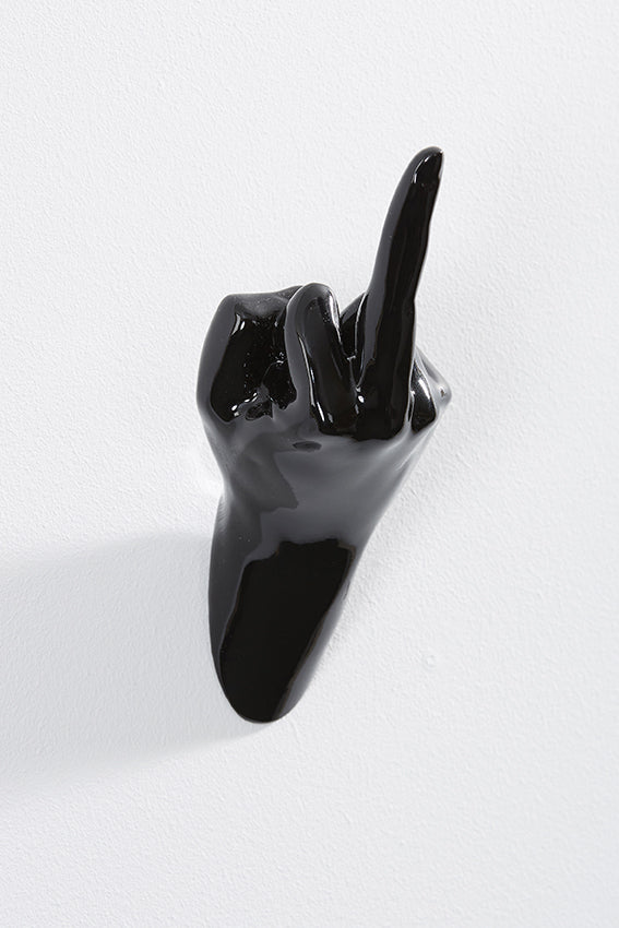 Hand wall art or hook, up yours gesture, and black colour