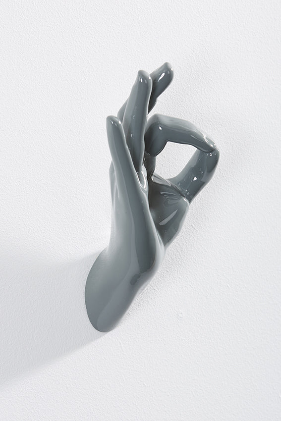 Hand wall art or hook, OK gesture, and grey colour