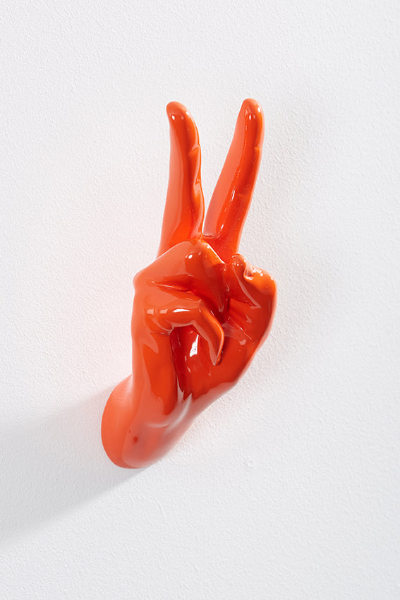 Hand wall art or hook, peace gesture, and orange colour
