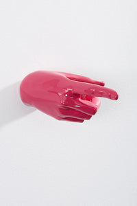 Hand wall art or hook, pointing gesture, and pink colour