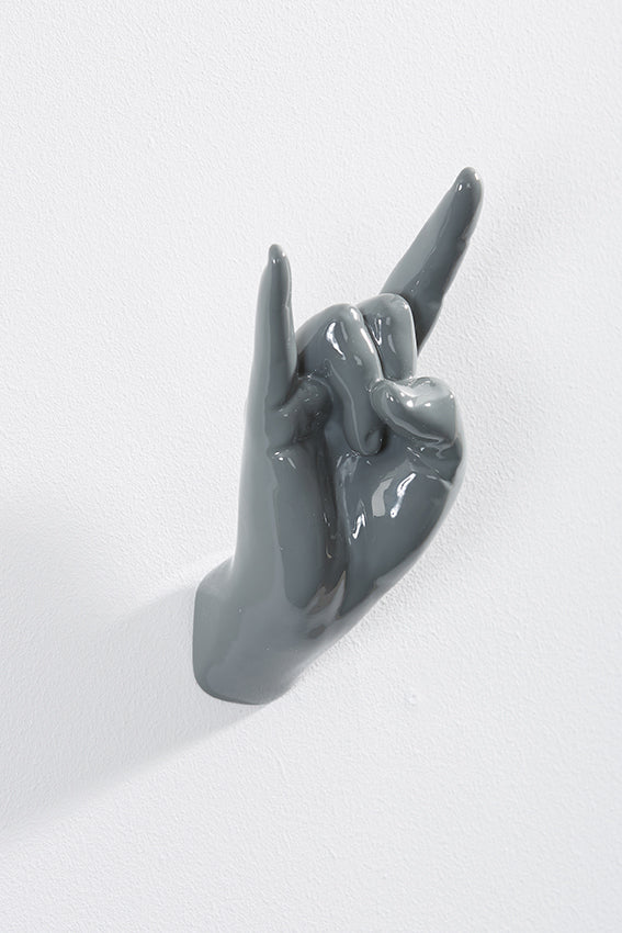 Hand wall art or hook, rock on gesture, and grey colour