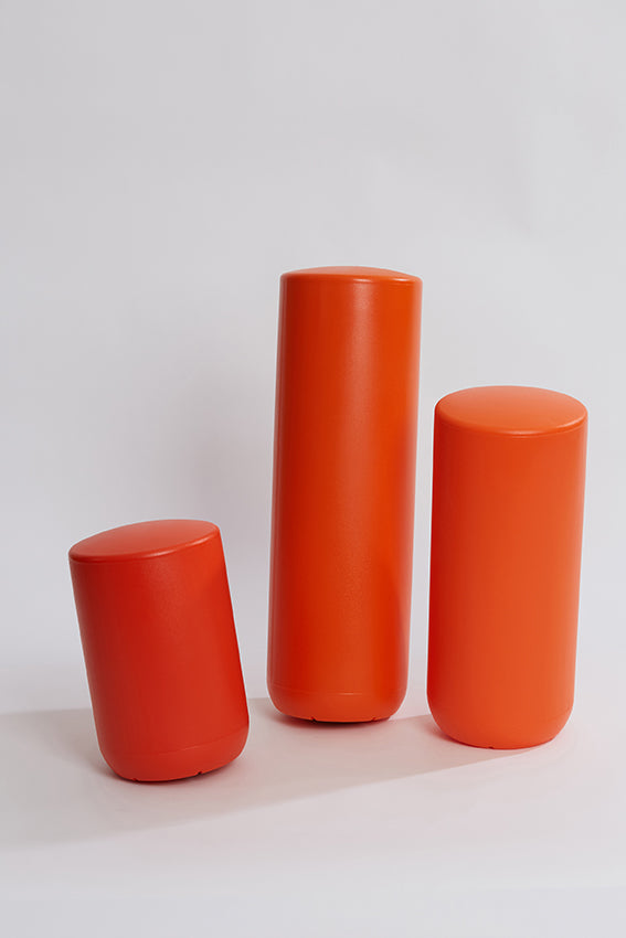 Plastic stool, perch, tubular, group, and orange colour