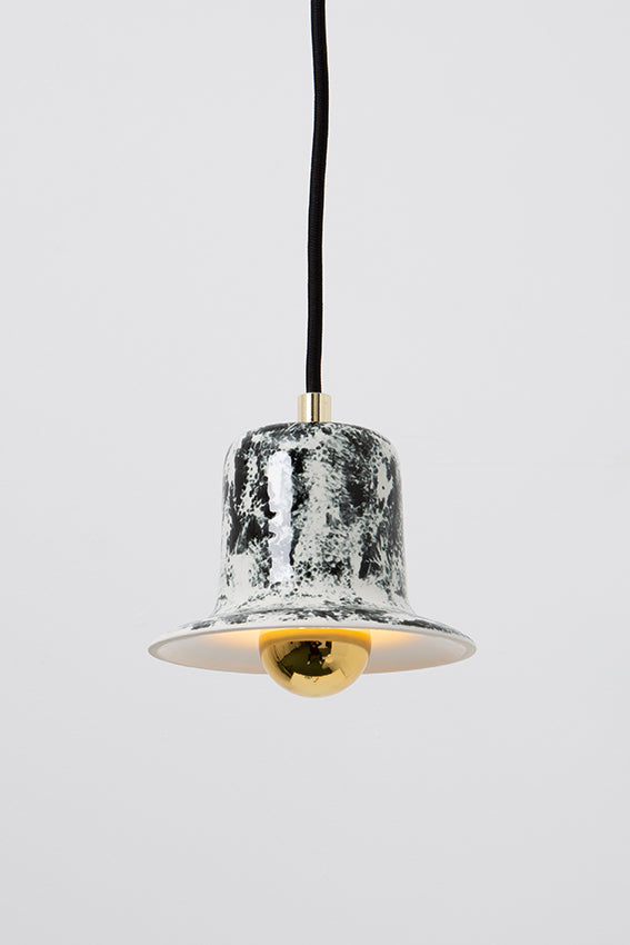 Pendant light, porcelain lamp, bell shape, black speckles