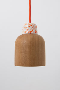 Oak, pendant light, lamp, ceramic top, orange cable