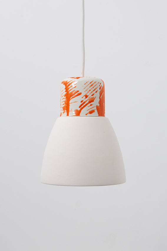 Pendant light, porcelain lamp, white skirt, orange drizzle top