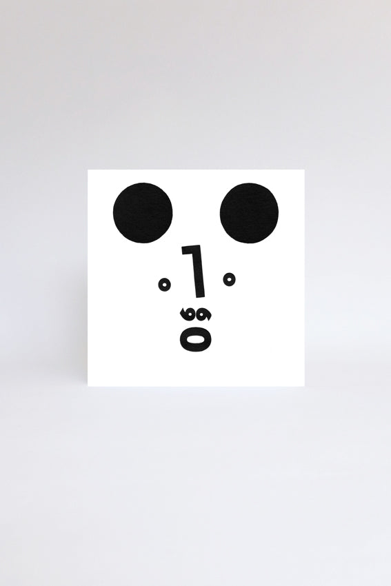 Bear face, letters, greetings card, black letterpress