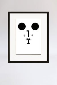 Bear face, framed print, letters, black, letterpress
