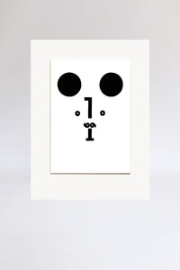 Bear face, print, black, letterpress