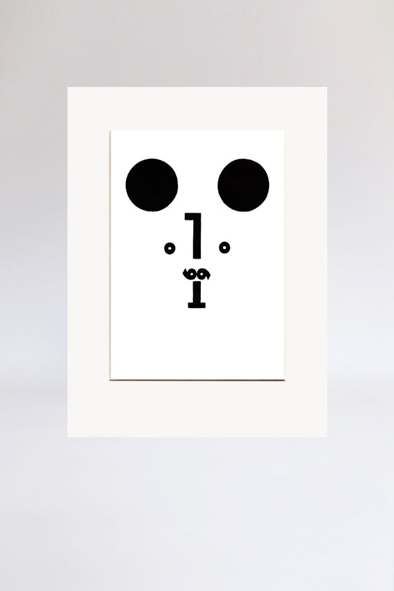 Bear face, print, black, letterpress