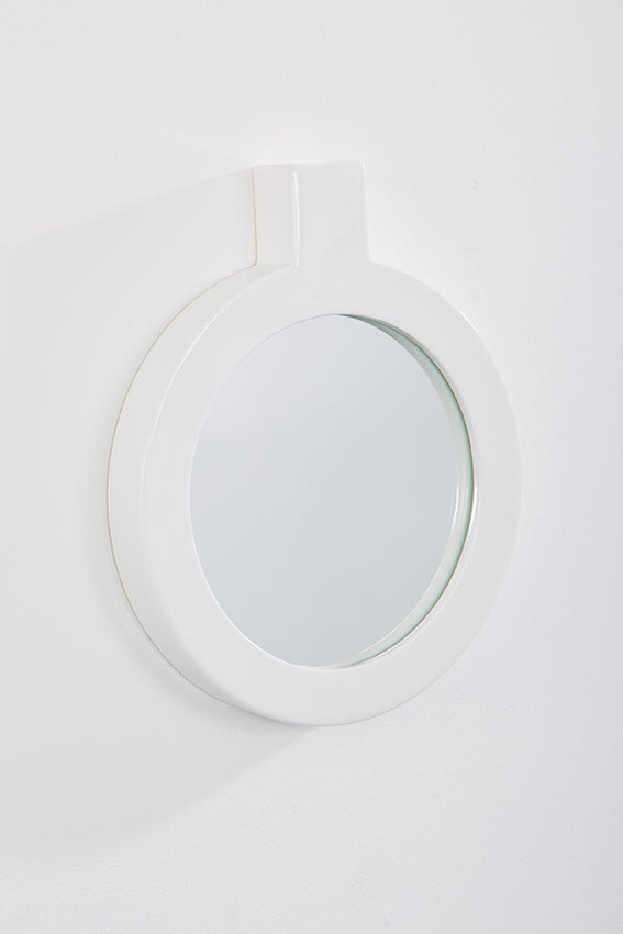 Ceramic frame mirror, round, wall, white colour