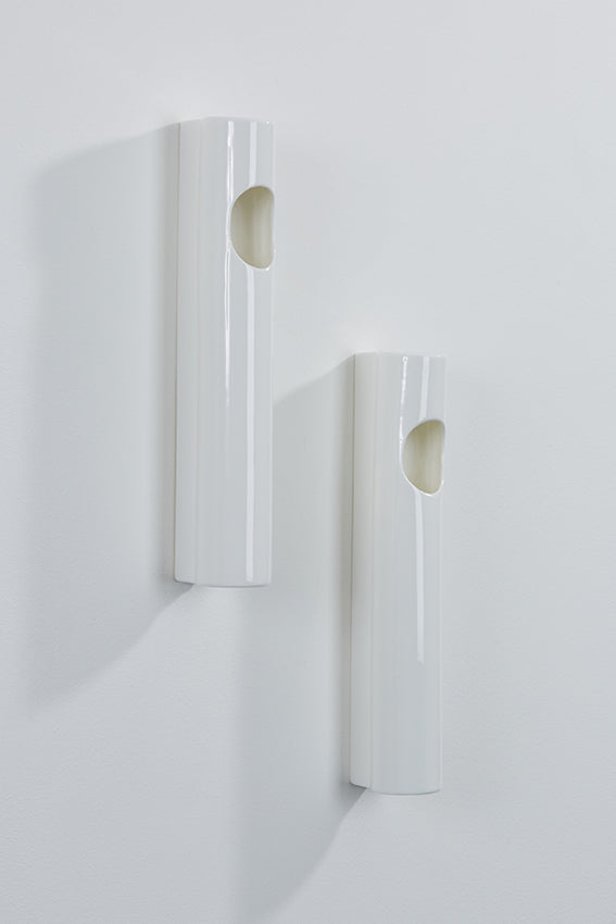 Ceramic hanging vases, white, long cylindrical, Japanese style