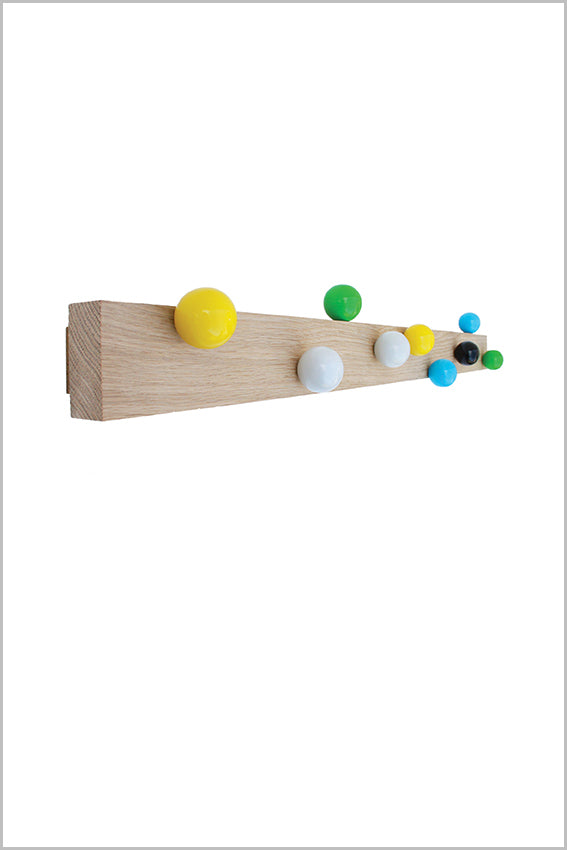 Coat rack, wall hook, oak, nine ball hooks