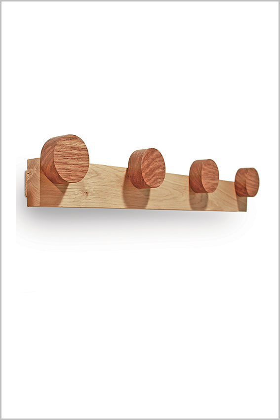 Coat rack, wall hook, oak, two tone, four round hooks