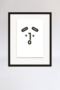 Dog face, framed print, Ooh mouth, letters, black, letterpress