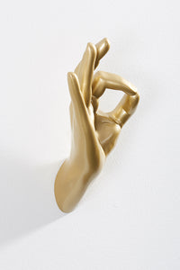 Hand wall art or hook, OK gesture, and gold colour