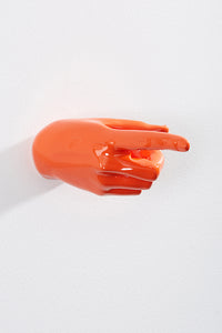 Hand wall art or hook, pointing gesture, and orange colour