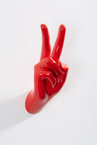 Hand wall art or hook, peace gesture, and red colour