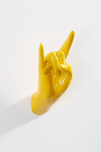 Hand wall art or hook, rock on gesture, and yellow colour