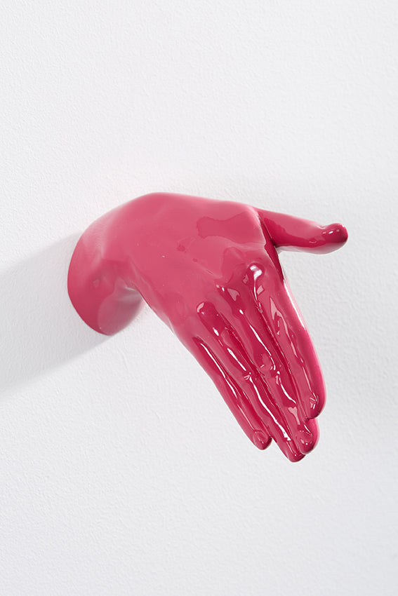 Hand wall art or hook, shaking gesture, and pink colour