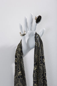 Hand wall art or hook, waving gesture, white colour, and hanging scarf