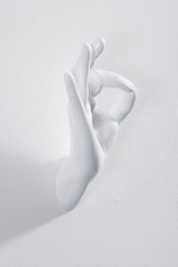 Hand wall art or hook, OK gesture, and white colour