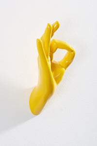 Hand wall art or hook, OK gesture, and yellow colour