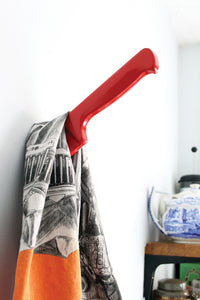 Knife wall art or hook, red colour, and hanging scarf