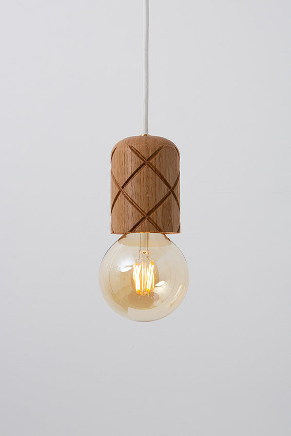 Lamp holder, oak, pendant light, carved quilt pattern