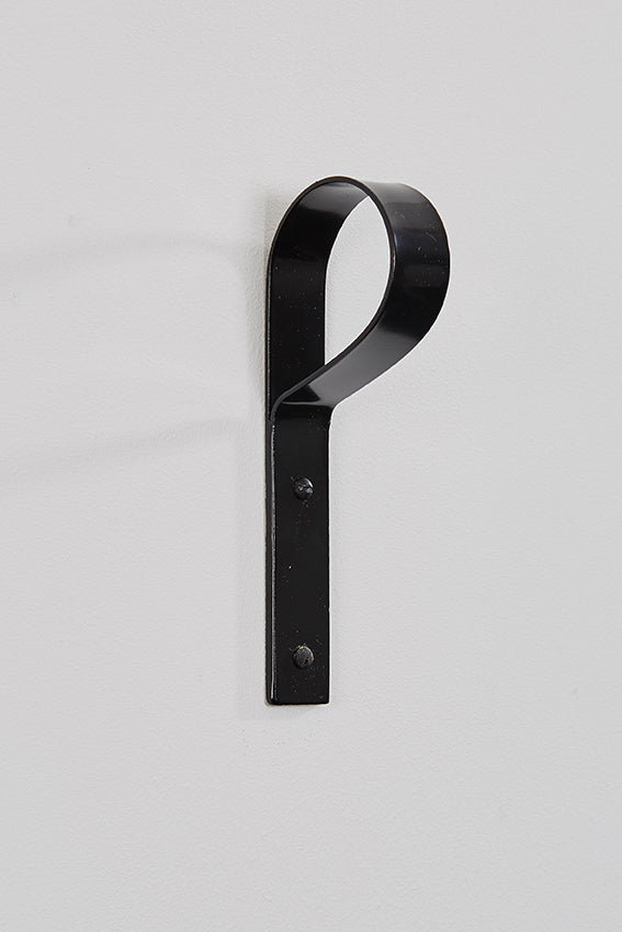 Metal coat hook, crook hook shape, and black colour