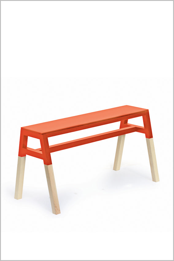 Oak, saddle bench, orange, two tone, four legs