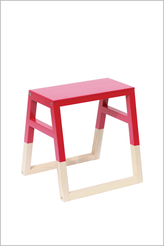 Oak, saddle stool, pink, two tone with sleigh legs