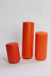 Plastic stool, perch, tubular, group, and orange colour