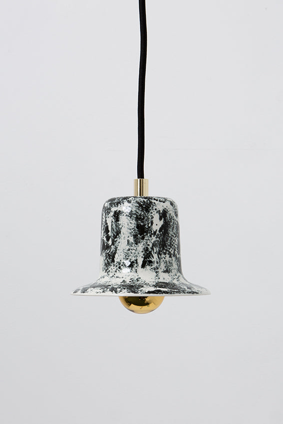 Pendant light, porcelain lamp, bell shape, black speckles