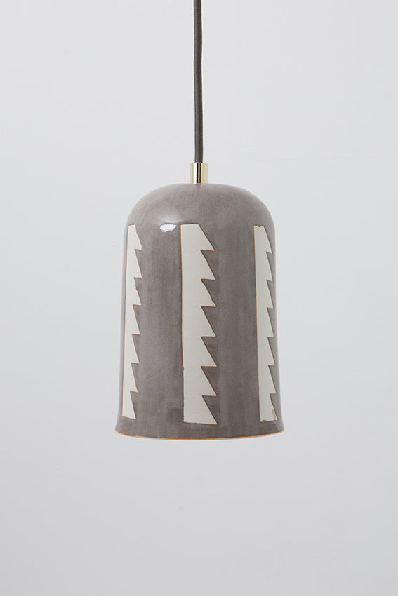 Pendant light, porcelain lamp, domed, gray zig zag 