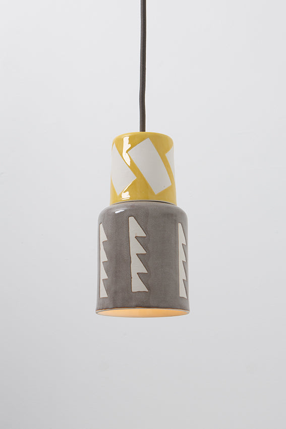 Pendant light, porcelain lamp, gray, yellow decorated