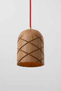 Oak, pendant light, lamp, quilted pattern, orange cable