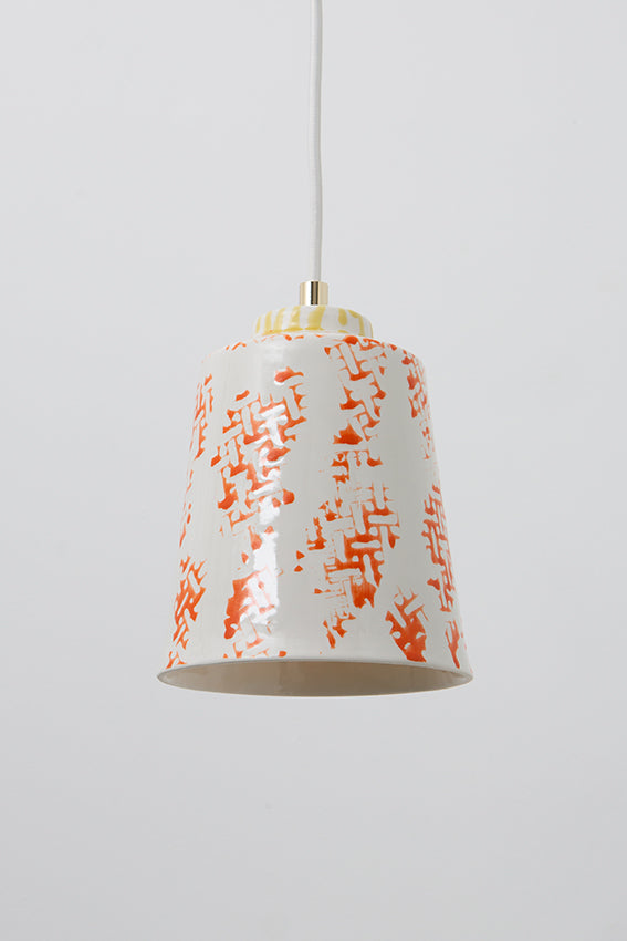 Pendant light, porcelain lamp, shade, decorated, white, orange 