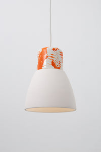 Pendant light, porcelain lamp, white skirt, orange drizzle top