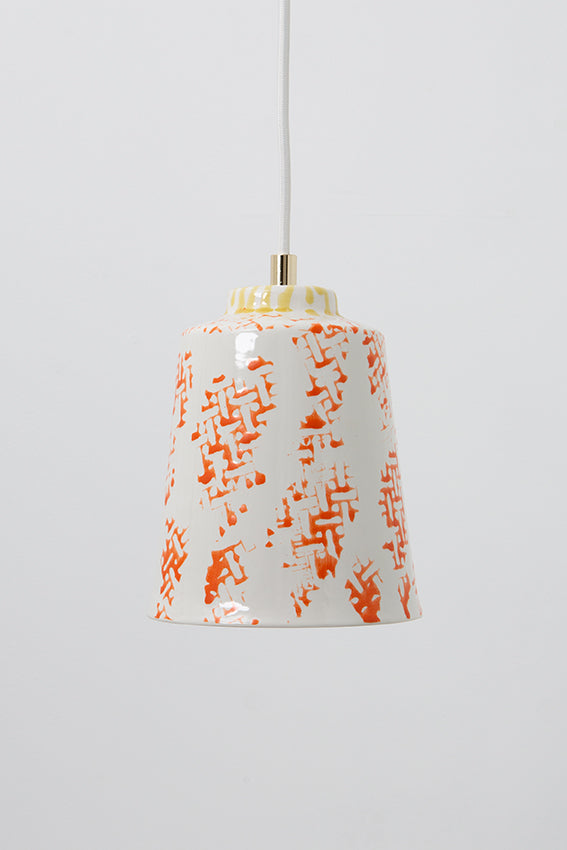 Pendant light, porcelain lamp, shade, decorated, white, orange 