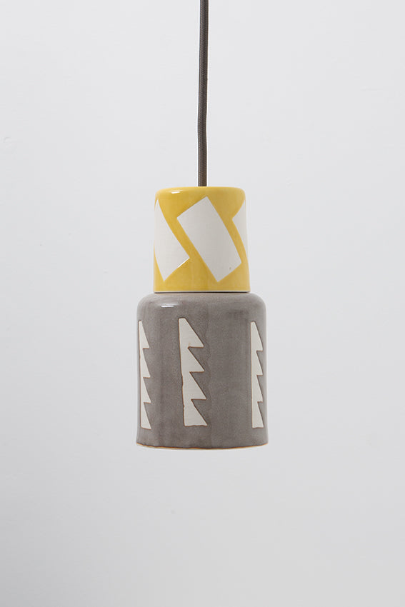 Pendant light, porcelain lamp, gray, yellow decorated