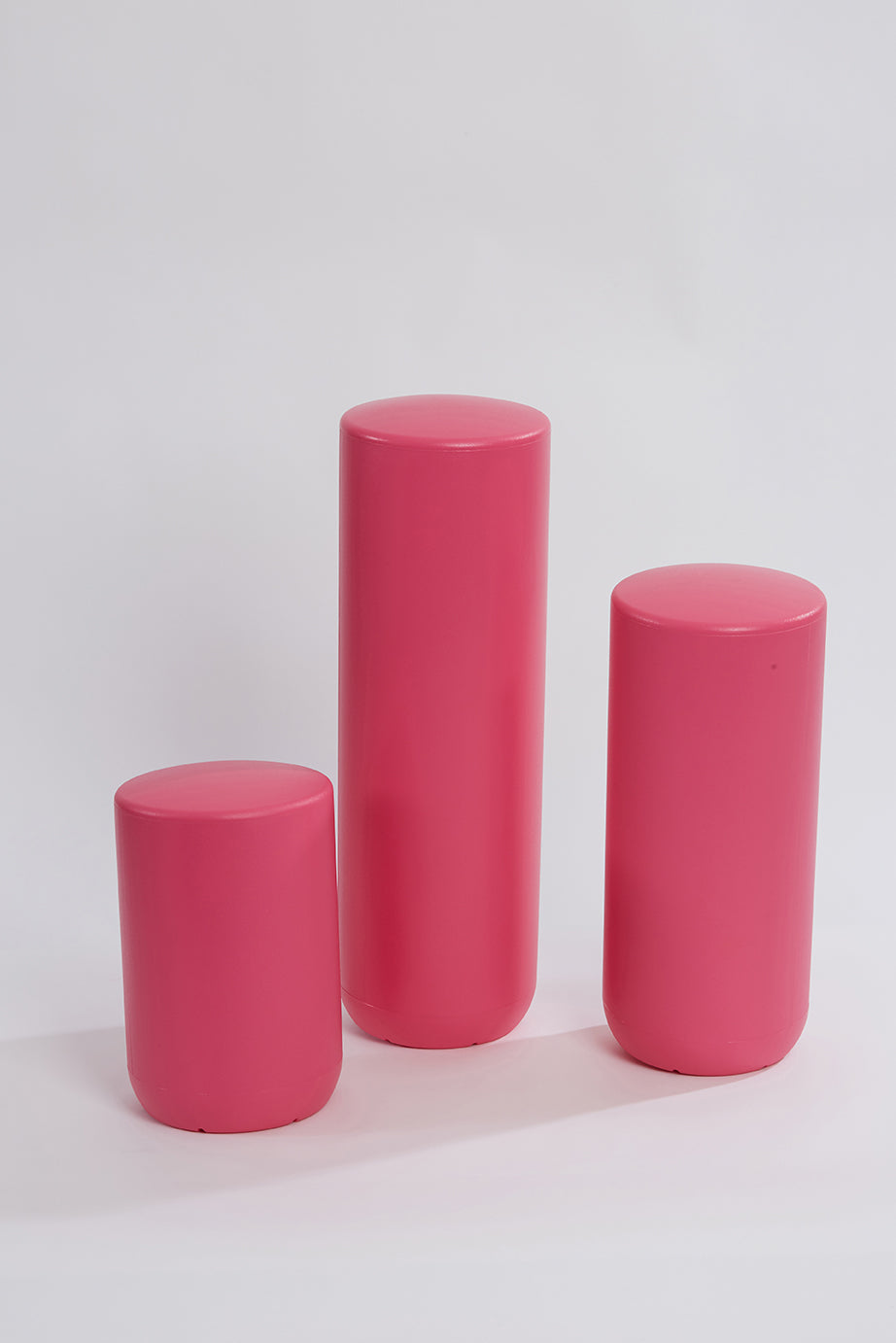 Plastic stool, perch, tubular, group, and pink colour