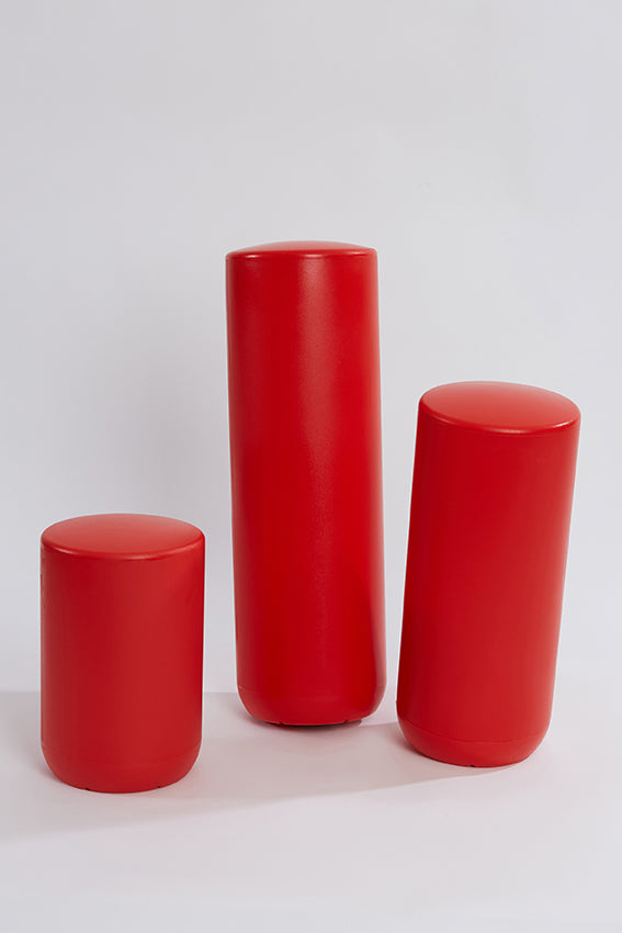 Plastic stool, perch, tubular, group, and red colour