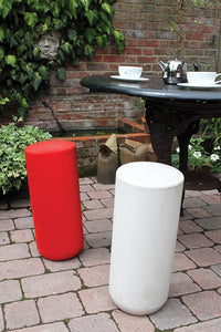 Plastic stools, perch, tubular, white, red, garden patio and table