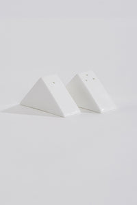 Ceramic salt pepper shakers, triangle shape, white colour